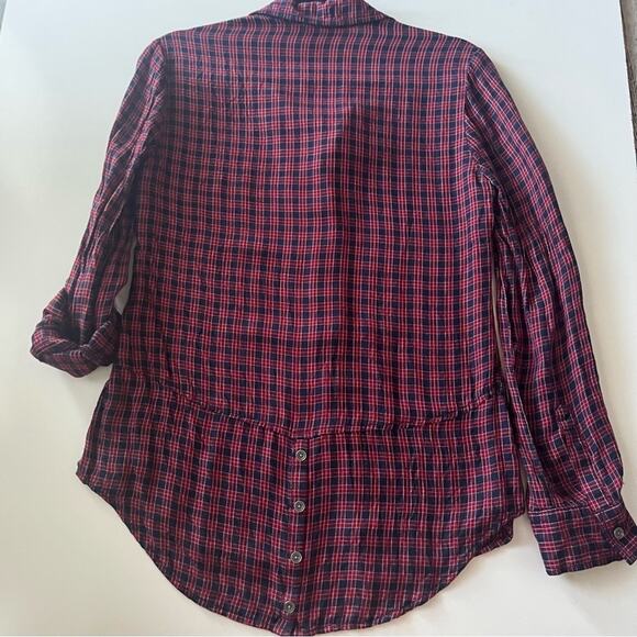 Liverpool Jeans Classic Fit Plaid Button Front Top Small Adjustable Sleeve Tunic - Picture 4 of 11